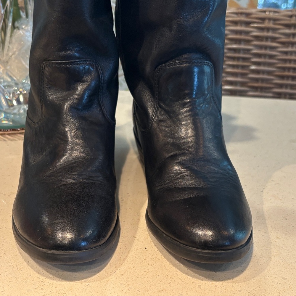 Girl’s Frye “Melissa Button” Black Leather Mid-Calf Cowboy Boots - Size 3 - Picture 5 of 9
